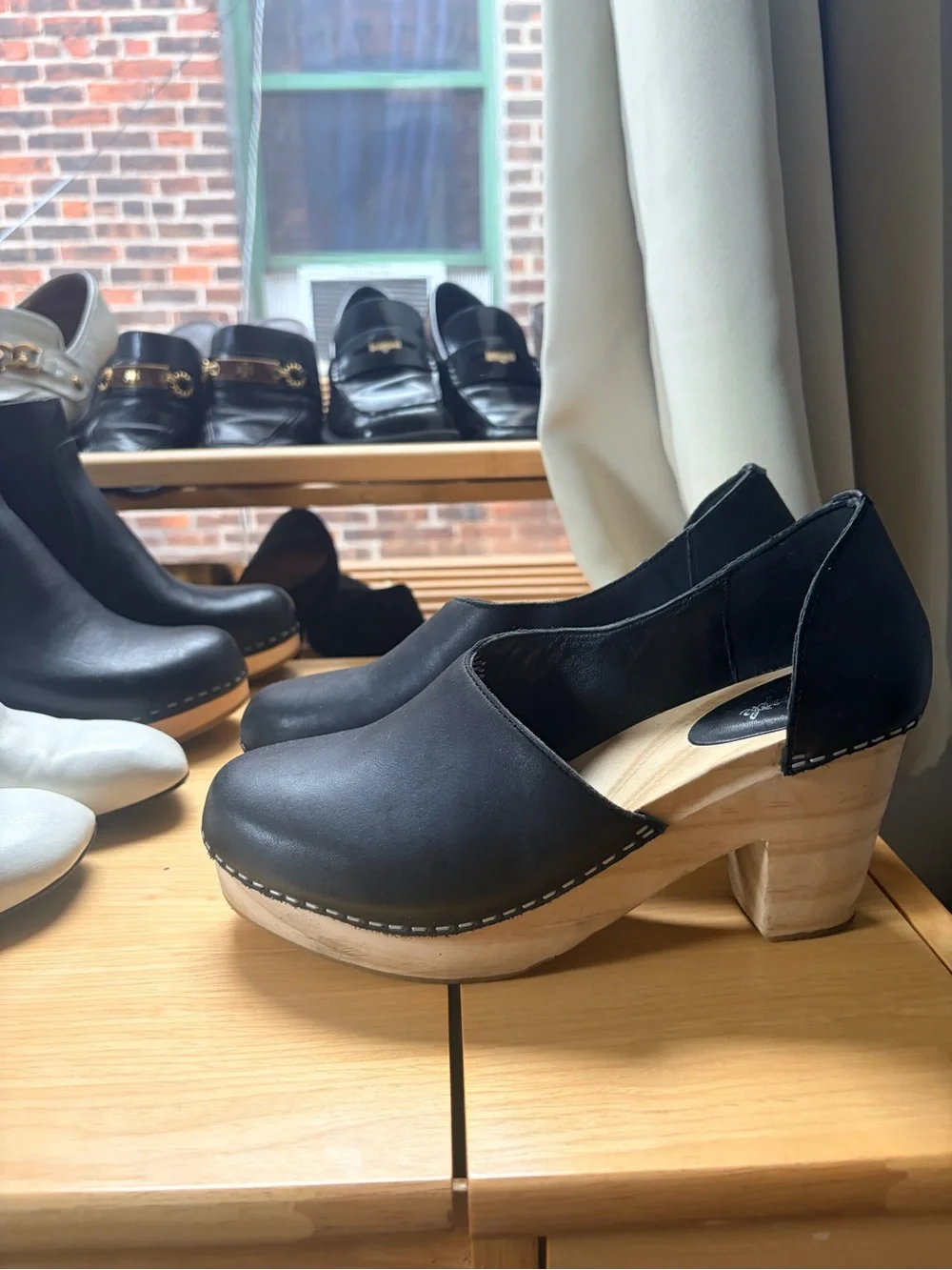 Free People Black Leather Clog Heels SZ 7